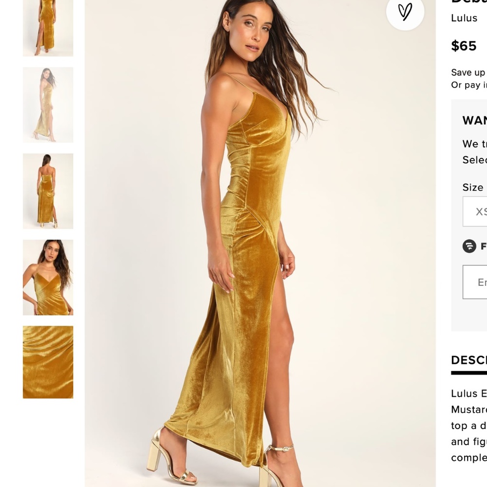 Lulus Debut Diva Mustard Yellow Velvet Maxi Dress - BRAND NEW